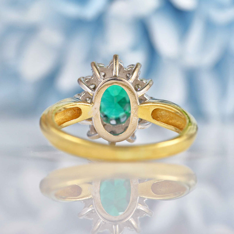 Ellibelle Jewellery Vintage 1995 Synthetic Emerald & Diamond Cluster Ring