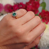 Ellibelle Jewellery Vintage 1995 Synthetic Emerald & Diamond Cluster Ring