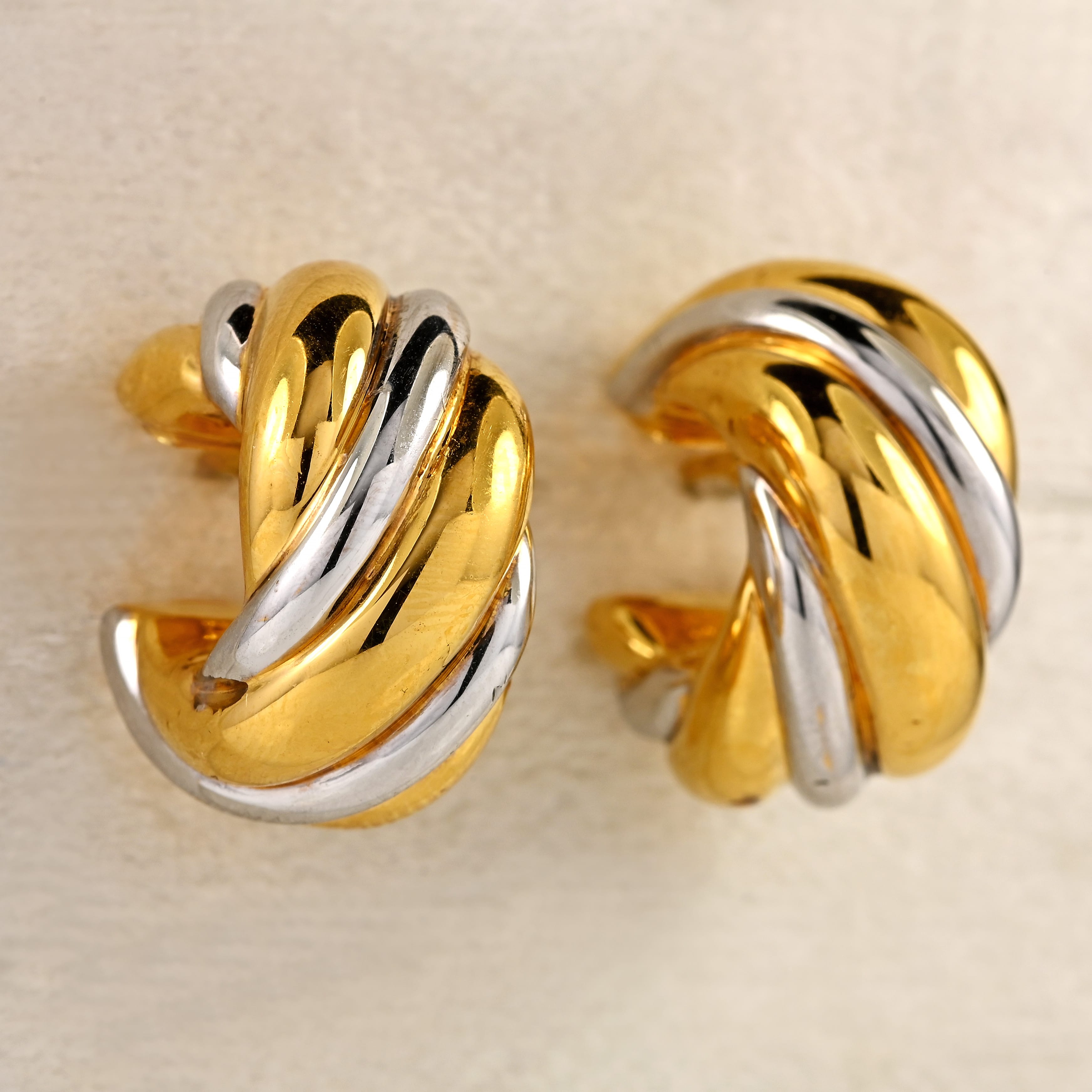 Ellibelle Jewellery Vintage 1995 Two-Tone 18ct Gold Chunky Hoop Earrings