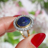 Ellibelle Jewellery Vintage 1996 Black Opal & Diamond 18ct Gold Cluster Ring