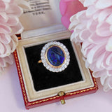 Ellibelle Jewellery Vintage 1996 Black Opal & Diamond 18ct Gold Cluster Ring