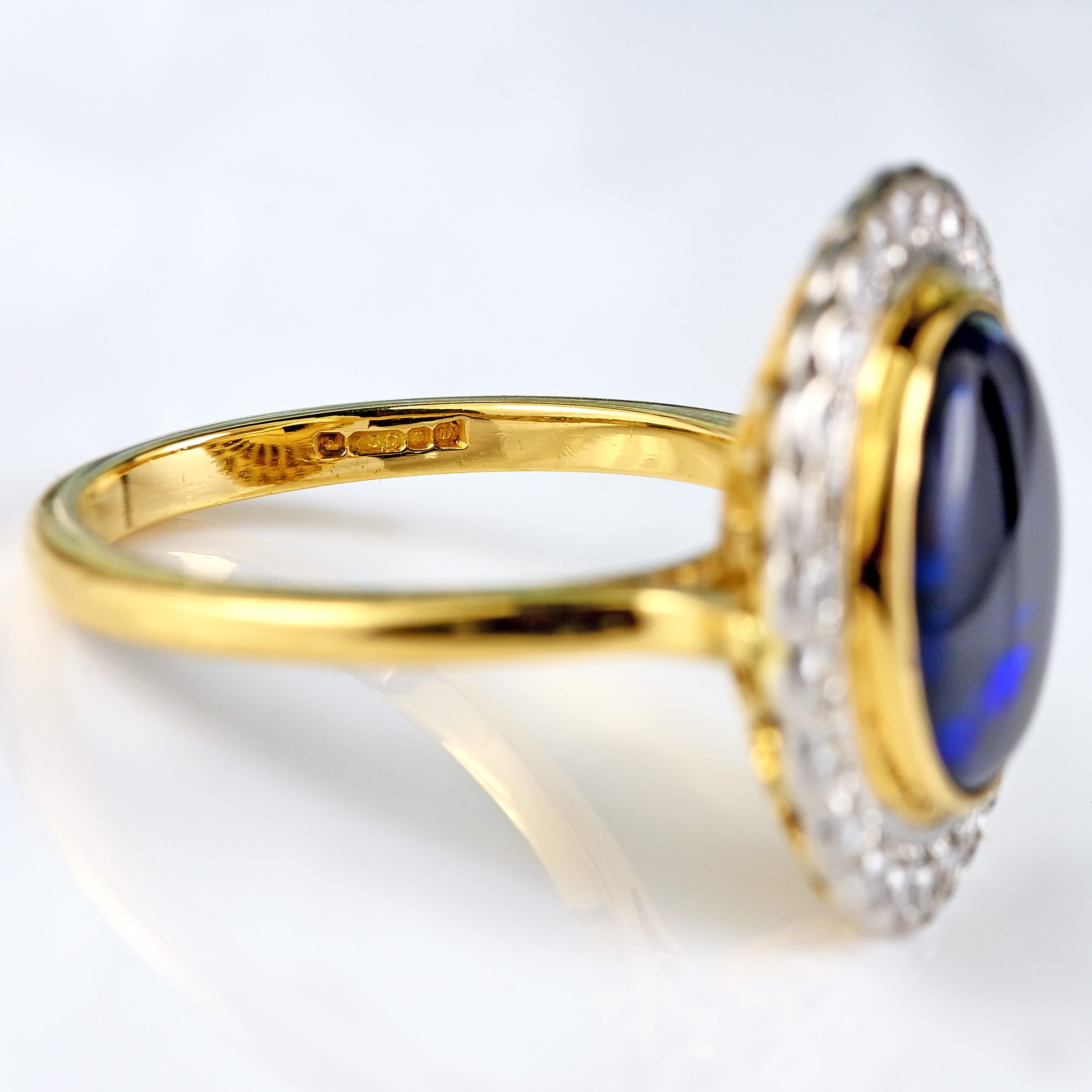 Ellibelle Jewellery Vintage 1996 Black Opal & Diamond 18ct Gold Cluster Ring