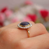 Ellibelle Jewellery Vintage 1996 Black Opal & Diamond 18ct Gold Cluster Ring