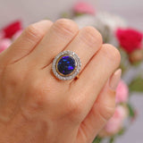 Ellibelle Jewellery Vintage 1996 Black Opal & Diamond 18ct Gold Cluster Ring