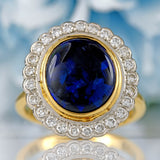 Ellibelle Jewellery Vintage 1996 Black Opal & Diamond 18ct Gold Cluster Ring
