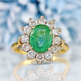 Ellibelle Jewellery Vintage 1996 Emerald & Diamond 18ct Gold Cluster Engagement Ring