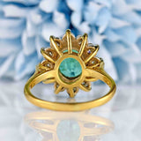 Ellibelle Jewellery Vintage 1996 Emerald & Diamond 18ct Gold Cluster Engagement Ring