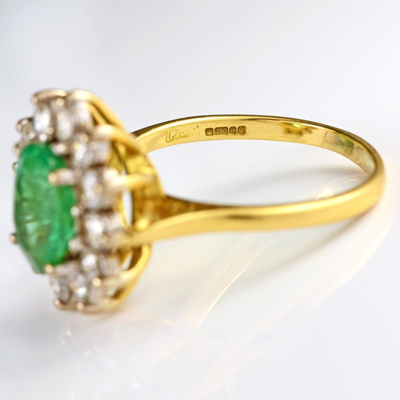 Ellibelle Jewellery Vintage 1996 Emerald & Diamond 18ct Gold Cluster Engagement Ring