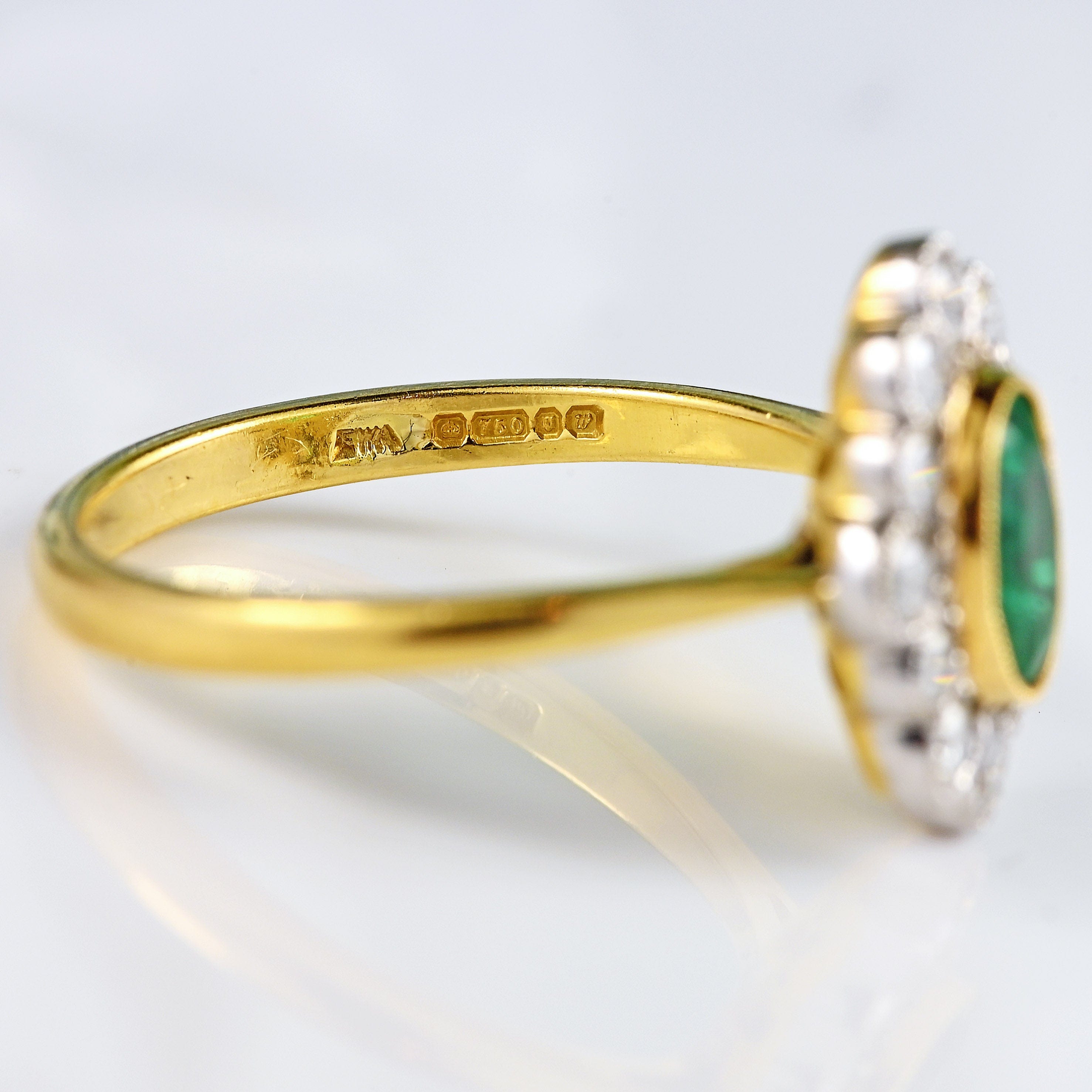 Ellibelle Jewellery Vintage 1996 Emerald & Diamond 18ct Gold Cluster Ring (0.70ct)