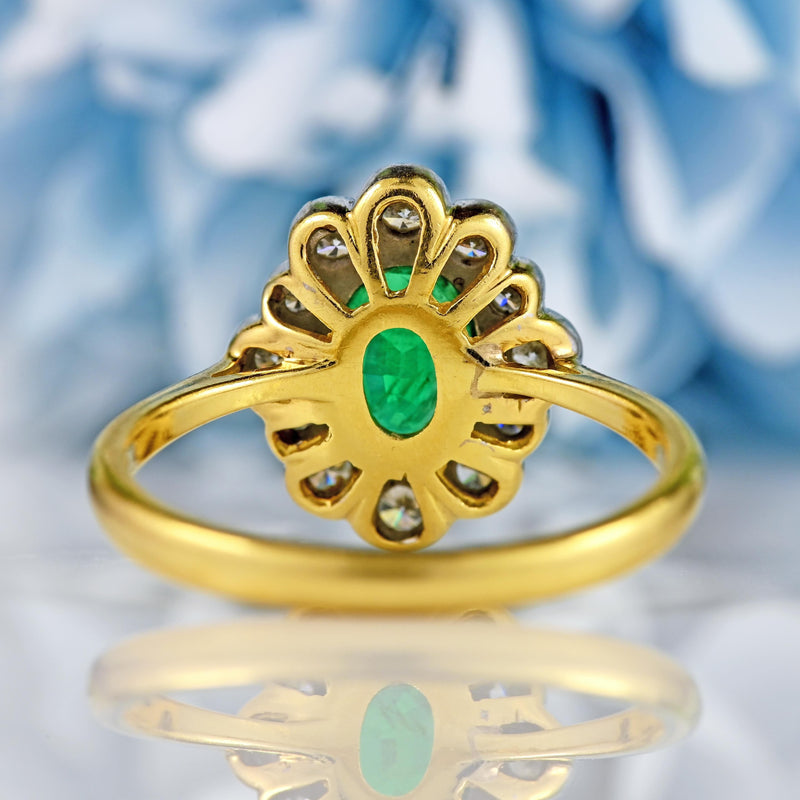 Ellibelle Jewellery Vintage 1996 Emerald & Diamond 18ct Gold Cluster Ring (0.70ct)