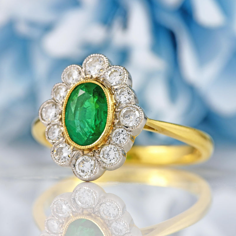 Ellibelle Jewellery Vintage 1996 Emerald & Diamond 18ct Gold Cluster Ring (0.70ct)