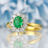 Ellibelle Jewellery Vintage 1996 Emerald & Diamond 18ct Gold Cluster Ring