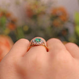 Ellibelle Jewellery Vintage 1996 Emerald & Diamond 18ct Gold Cluster Ring