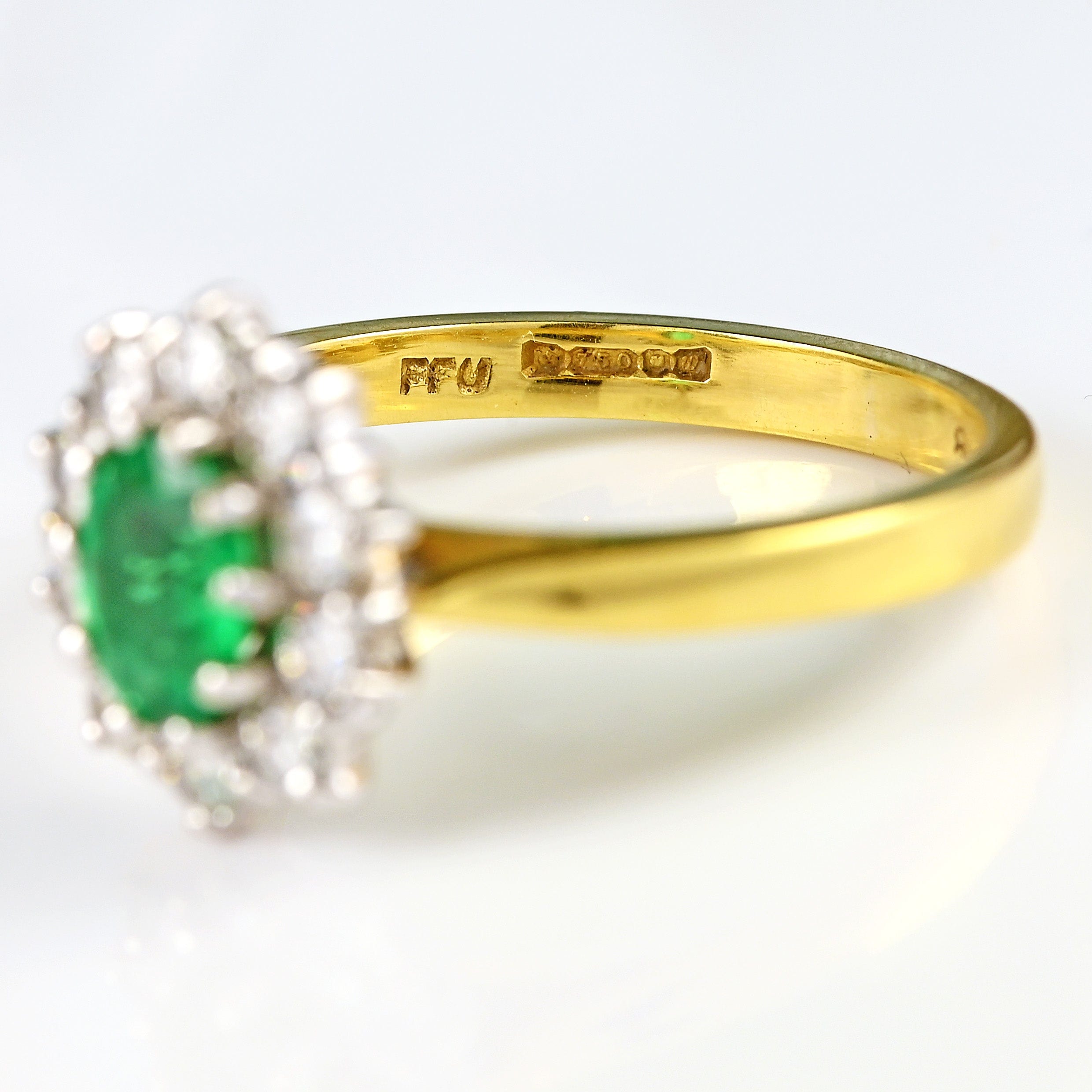 Ellibelle Jewellery Vintage 1996 Emerald & Diamond 18ct Gold Cluster Ring