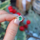 Ellibelle Jewellery Vintage 1996 Emerald & Diamond 18ct Gold Cluster Ring