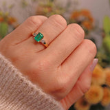 Ellibelle Jewellery Vintage 1996 Emerald & Diamond 18ct Gold Three-Stone Engagement Ring