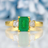 Ellibelle Jewellery Vintage 1996 Emerald & Diamond 18ct Gold Three-Stone Engagement Ring