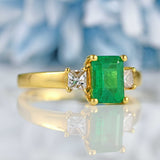 Ellibelle Jewellery Vintage 1996 Emerald & Diamond 18ct Gold Three-Stone Engagement Ring