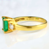 Ellibelle Jewellery Vintage 1996 Emerald & Diamond 18ct Gold Three-Stone Engagement Ring