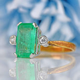 Ellibelle Jewellery Vintage 1996 Emerald & Diamond 18ct Gold Three-Stone Ring (2.05ct)