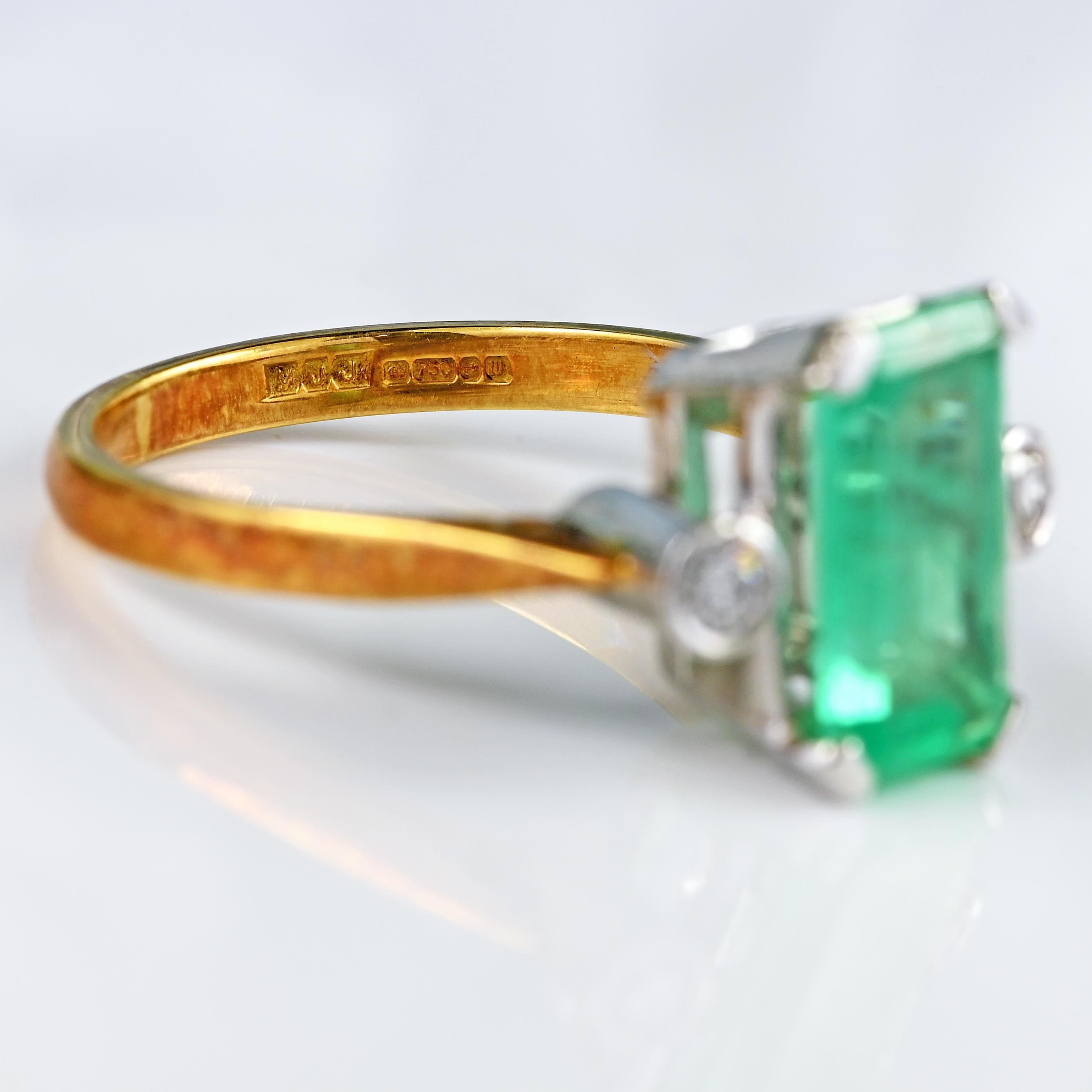 Ellibelle Jewellery Vintage 1996 Emerald & Diamond 18ct Gold Three-Stone Ring (2.05ct)