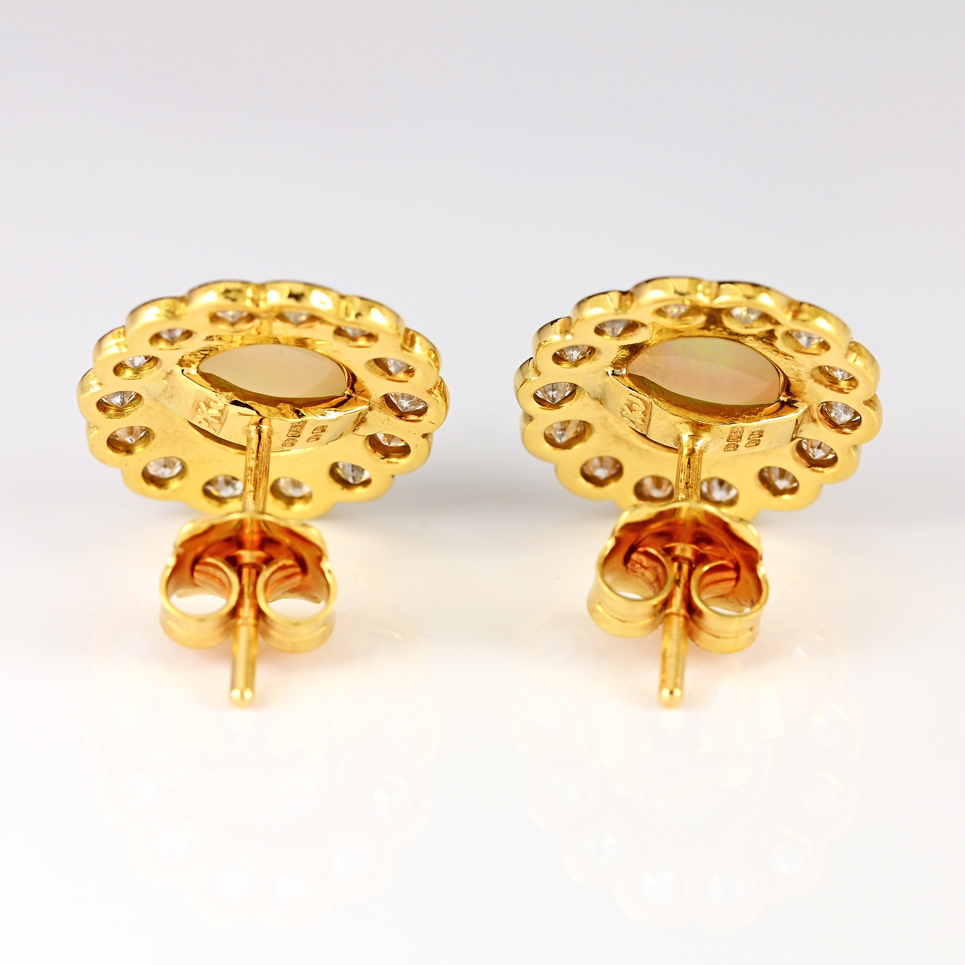 Ellibelle Jewellery Vintage 1996 Opal & Diamond 18ct Gold Oval Cluster Stud Earrings