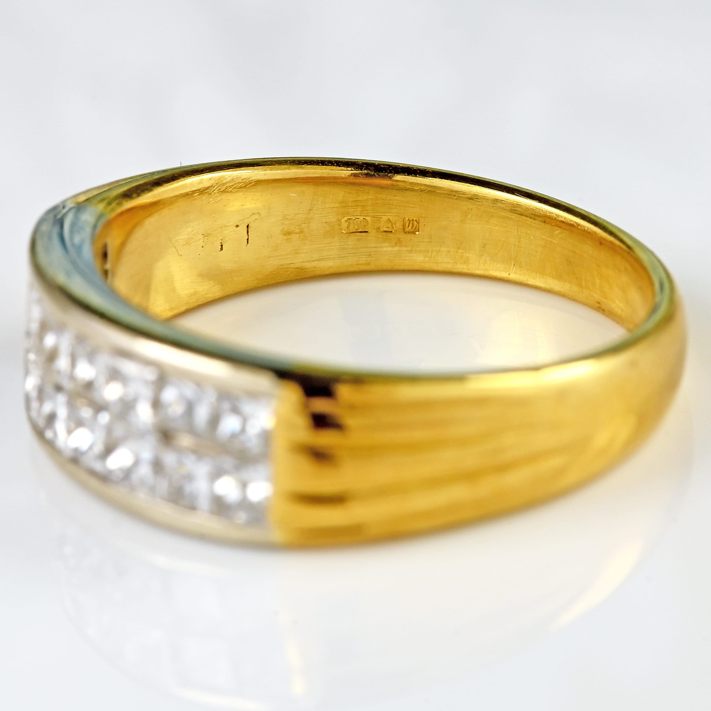 Ellibelle Jewellery Vintage 1996 Princess-Cut Diamond 18ct Gold Double-Row Band Ring
