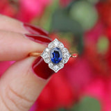 Ellibelle Jewellery Vintage 1996 Sapphire & Diamond 18ct Gold Petal-Shaped Cluster Ring