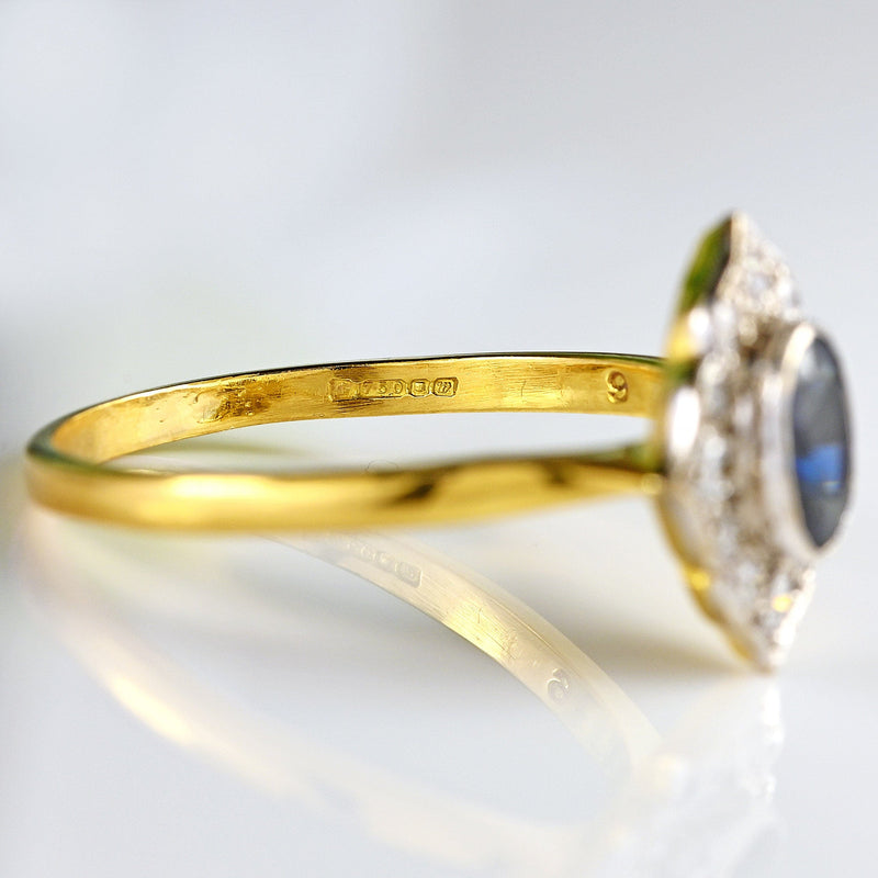 Ellibelle Jewellery Vintage 1996 Sapphire & Diamond 18ct Gold Petal-Shaped Cluster Ring
