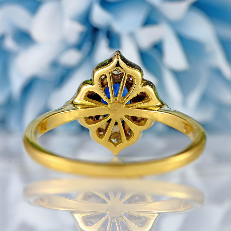 Ellibelle Jewellery Vintage 1996 Sapphire & Diamond 18ct Gold Petal-Shaped Cluster Ring