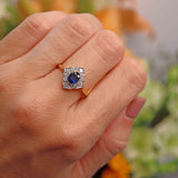 Ellibelle Jewellery Vintage 1996 Sapphire & Diamond 18ct Gold Petal-Shaped Cluster Ring