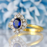 Ellibelle Jewellery Vintage 1996 Sapphire & Diamond 18ct Gold Petal-Shaped Cluster Ring