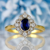 Ellibelle Jewellery Vintage 1996 Sapphire & Diamond 18ct Gold Petal-Shaped Cluster Ring
