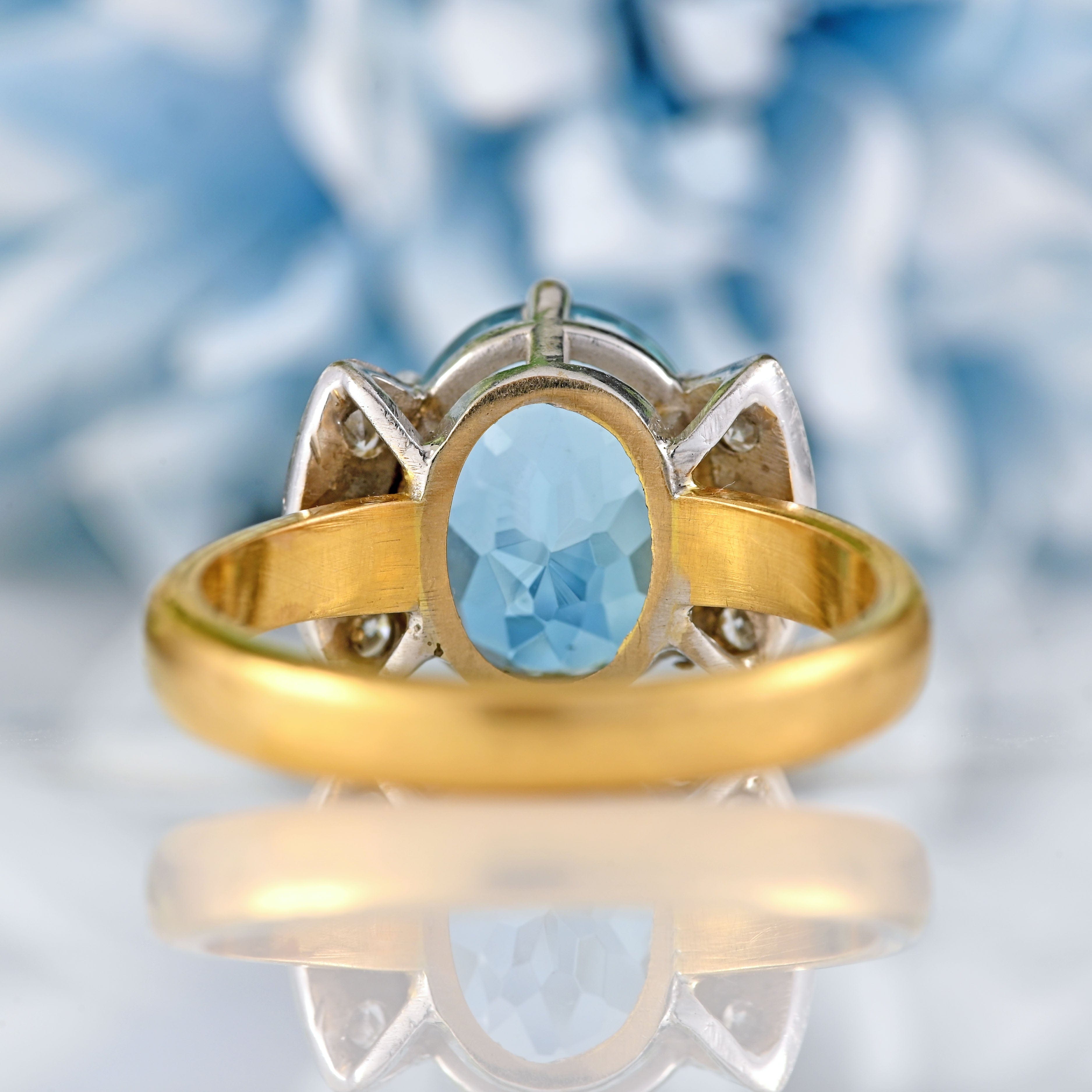 Ellibelle Jewellery Vintage 1997 Aquamarine & Diamond 18ct Gold Cocktail Ring