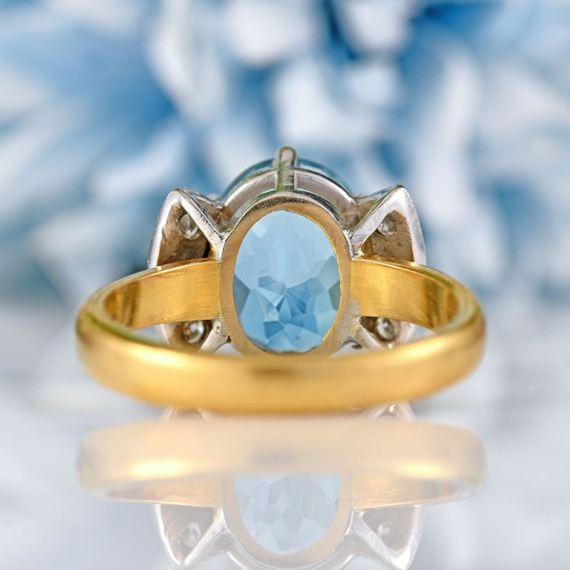 Ellibelle Jewellery Vintage 1997 Aquamarine & Diamond 18ct Gold Cocktail Ring