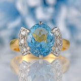 Ellibelle Jewellery Vintage 1997 Aquamarine & Diamond 18ct Gold Cocktail Ring
