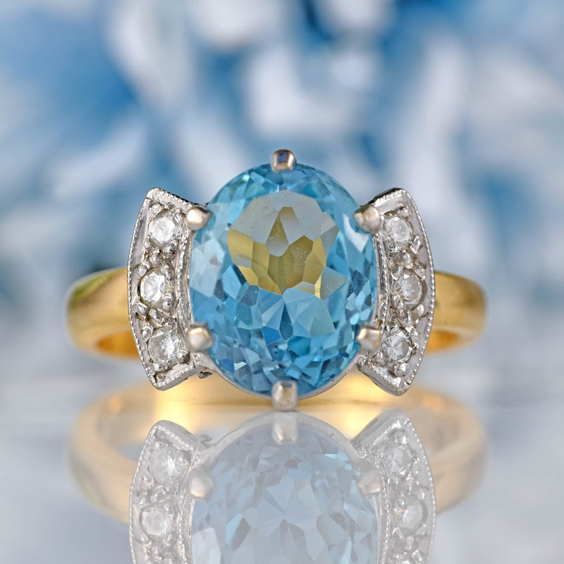 Ellibelle Jewellery Vintage 1997 Aquamarine & Diamond 18ct Gold Cocktail Ring