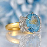 Ellibelle Jewellery Vintage 1997 Aquamarine & Diamond 18ct Gold Cocktail Ring