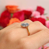 Ellibelle Jewellery Vintage 1997 Aquamarine & Diamond 18ct Gold Daisy Cluster Engagement Ring