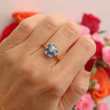 Ellibelle Jewellery Vintage 1997 Aquamarine & Diamond 18ct Gold Daisy Cluster Engagement Ring
