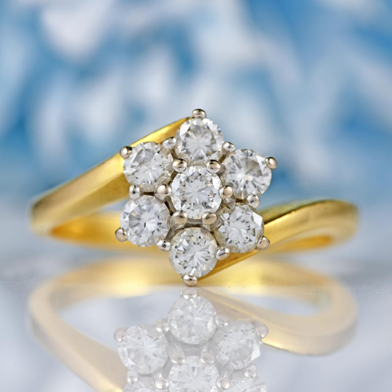 Ellibelle Jewellery Vintage 1997 Diamond 18ct Gold Daisy Cluster Bypass Ring (0.75ct)