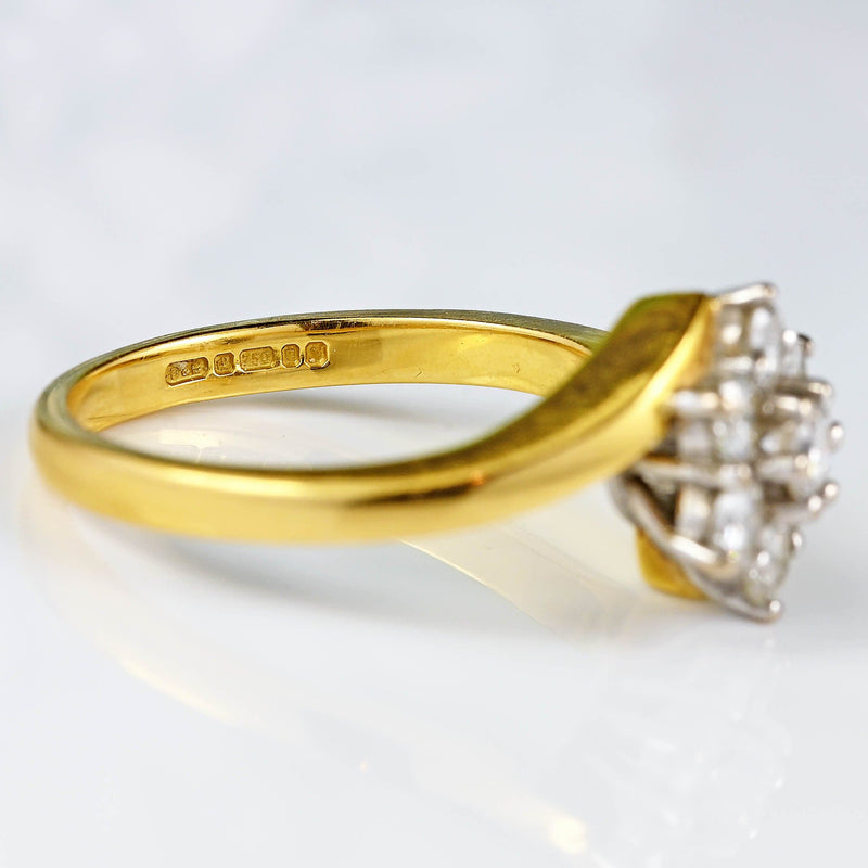 Ellibelle Jewellery Vintage 1997 Diamond 18ct Gold Daisy Cluster Bypass Ring (0.75ct)