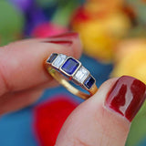 Ellibelle Jewellery Vintage 1997 Emerald-Cut Sapphire & Diamond 18ct Gold Five-Stone Ring