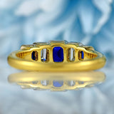 Ellibelle Jewellery Vintage 1997 Emerald-Cut Sapphire & Diamond 18ct Gold Five-Stone Ring