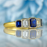 Ellibelle Jewellery Vintage 1997 Emerald-Cut Sapphire & Diamond 18ct Gold Five-Stone Ring