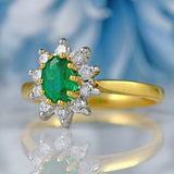 Ellibelle Jewellery Vintage 1997 Emerald & Diamond 18ct Gold Cluster Engagement Ring