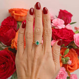 Ellibelle Jewellery Vintage 1997 Emerald & Diamond 18ct Gold Cluster Engagement Ring
