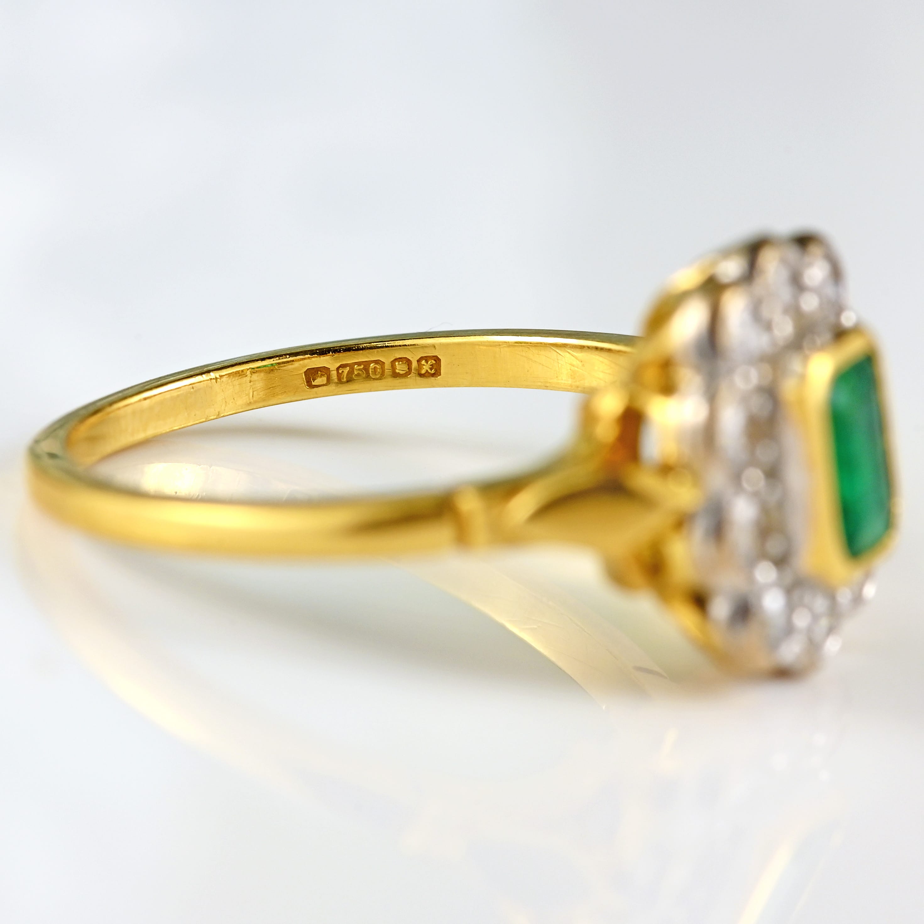Ellibelle Jewellery Vintage 1997 Emerald & Diamond 18ct Gold Cluster Ring