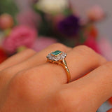 Ellibelle Jewellery Vintage 1997 Emerald & Diamond 18ct Gold Cluster Ring