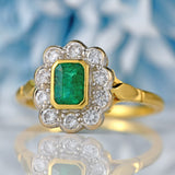 Ellibelle Jewellery Vintage 1997 Emerald & Diamond 18ct Gold Cluster Ring